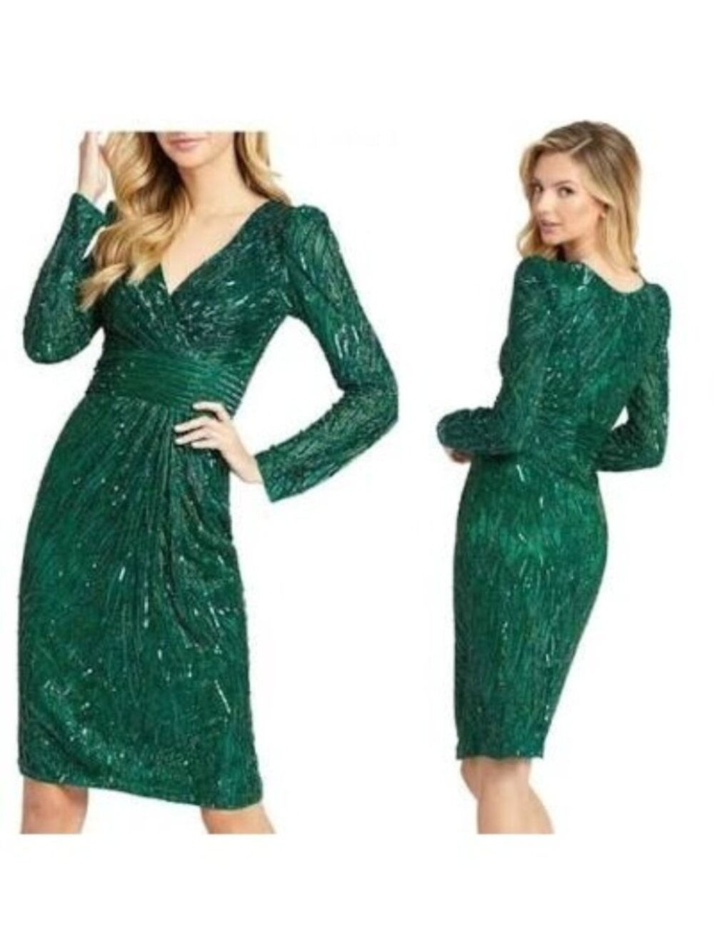 Mac Duggal Women’s Long Sleeve Embellished Sequin Emarald Green Dress Size 6